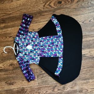 Girl's size 4 black and multi-color polka dot hi-low top